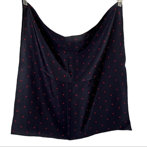 Intermix Navy Blue and Red Polka Dot Silk Scarf - NEW - Picture 6 of 10